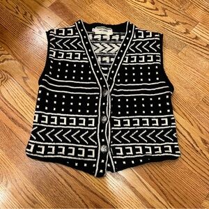 Vintage Western Sweater Vest Southwestern Black and Aztec Vest 100% Cotton